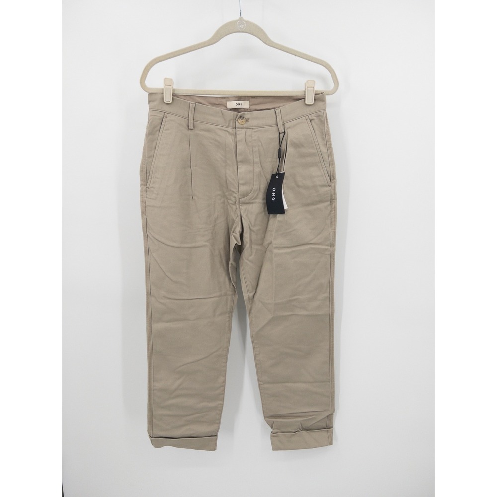 O.N.S Normcore Chino Cropped Pants Mens 31 Khaki Tan Pleated Stretch Cotton NWT